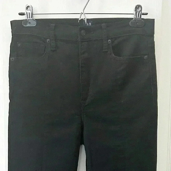 GAP True Skinny Jeans High Rise Split Hem Front Ankle Slit Cropped Black Size 27 - Picture 6 of 16